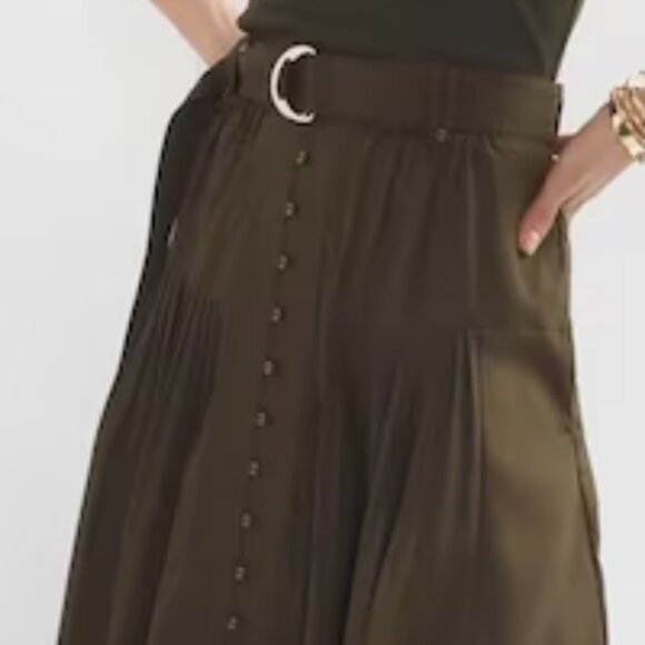 WHBM $120 WITH POCKETS Belted Utility Midi Skirt Olive Sergeant 12 RUNS SMALL 10 - Picture 6 of 9